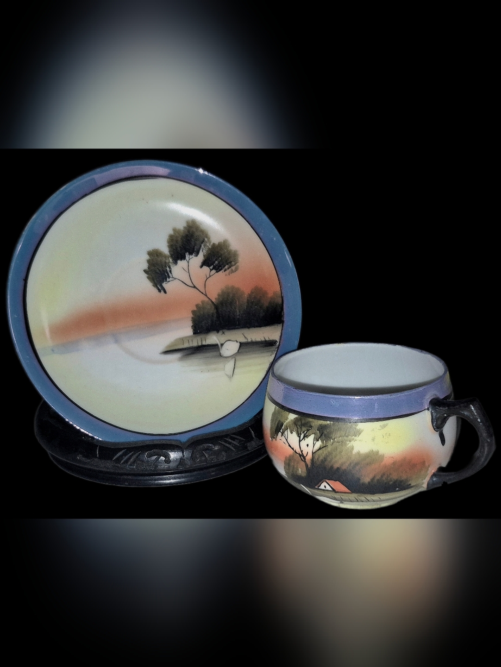 TWO Unique Vintage Hand-Painted Decorative Plate & Tea Cup Sets - Picture 4 of 7